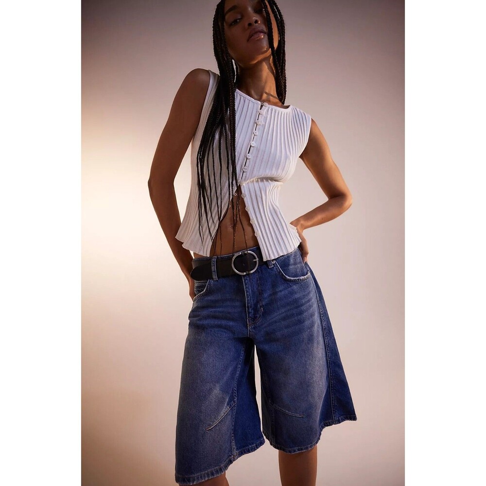 Free People Tilly Vest Blouse Top Knit Ribbed Buttondown Scoop-Neck S 289393
